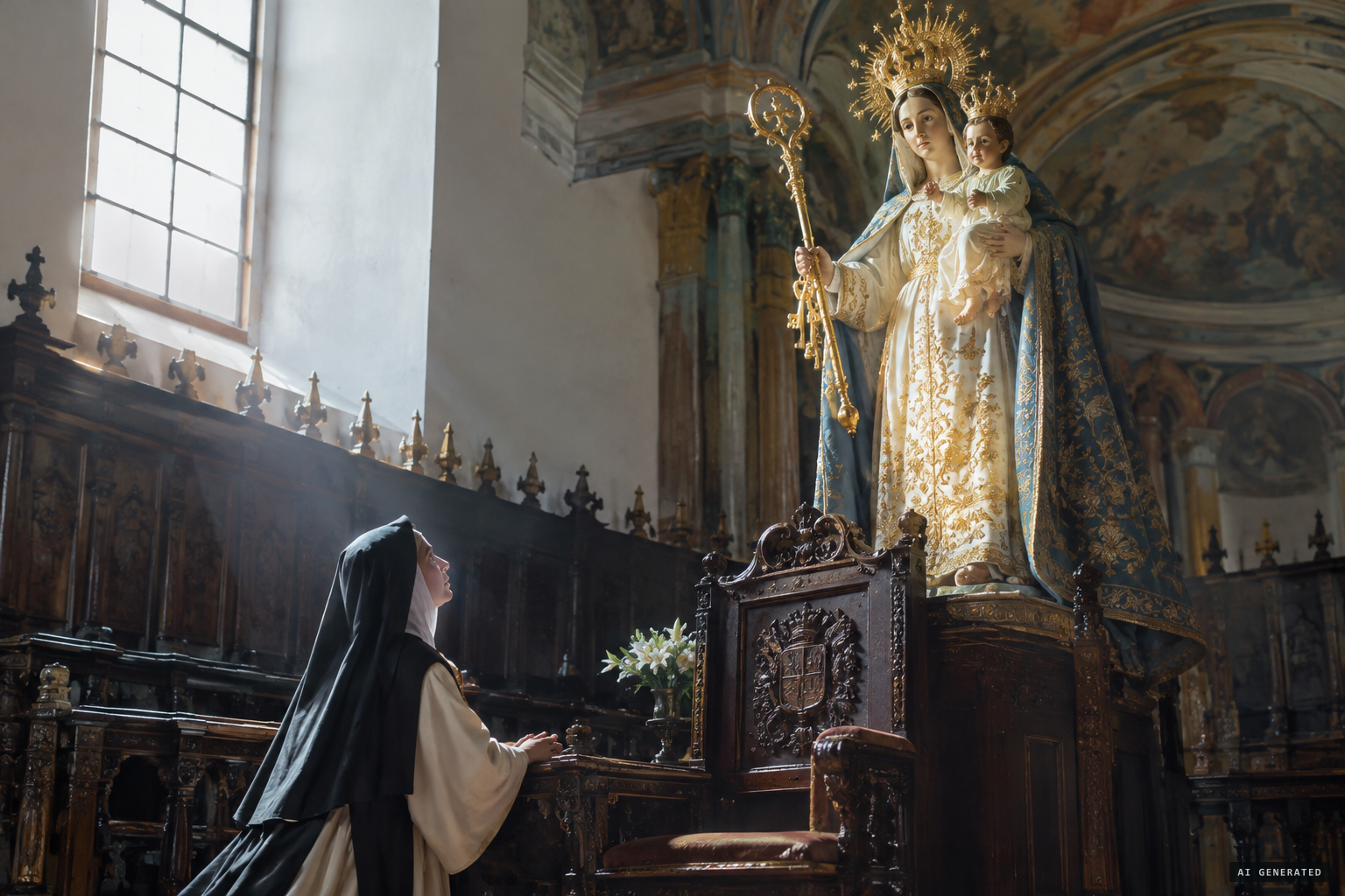The Virgin as the statue should show her, with crozier and keys