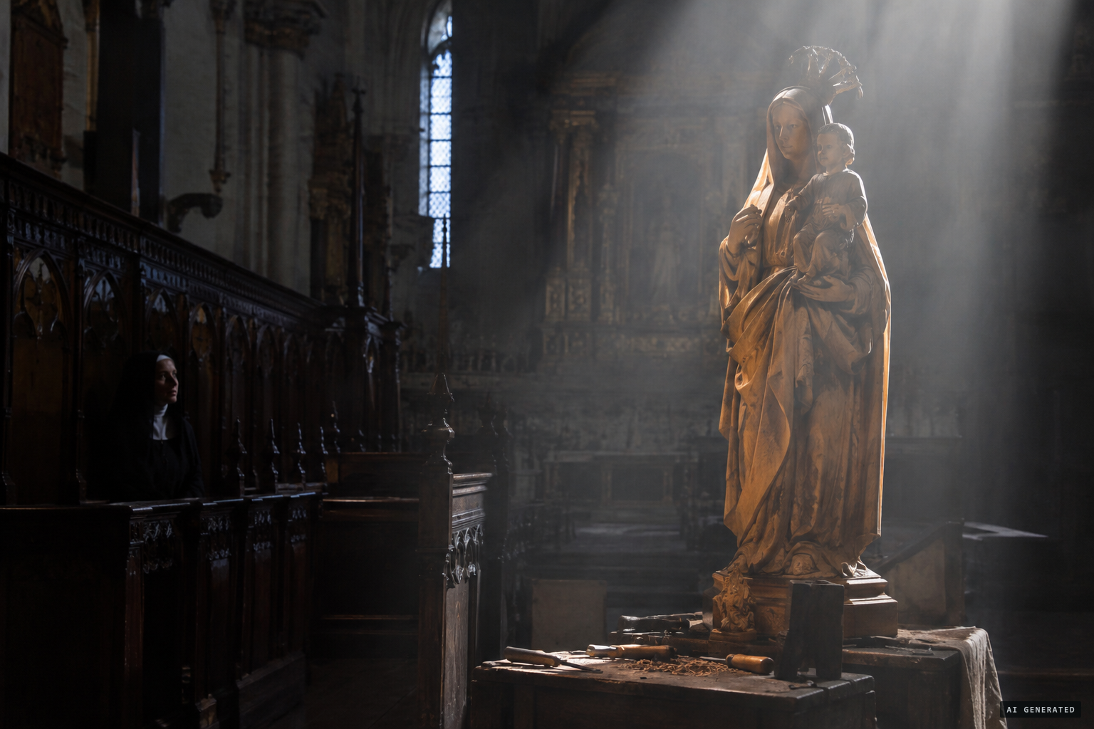 A great light fills the church and choir before dawn