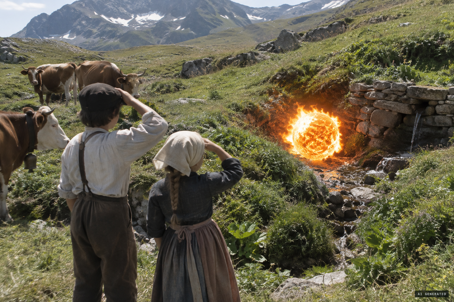 A ball of fire in the ravine, "as though the sun had fallen on that spot"