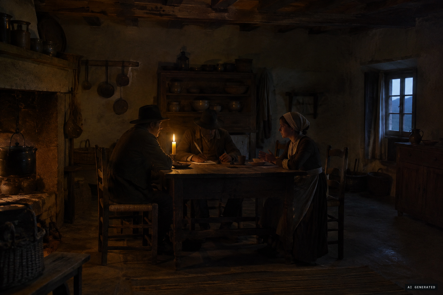 Pra, Selme and Moussier write down the message as Mélanie tells it