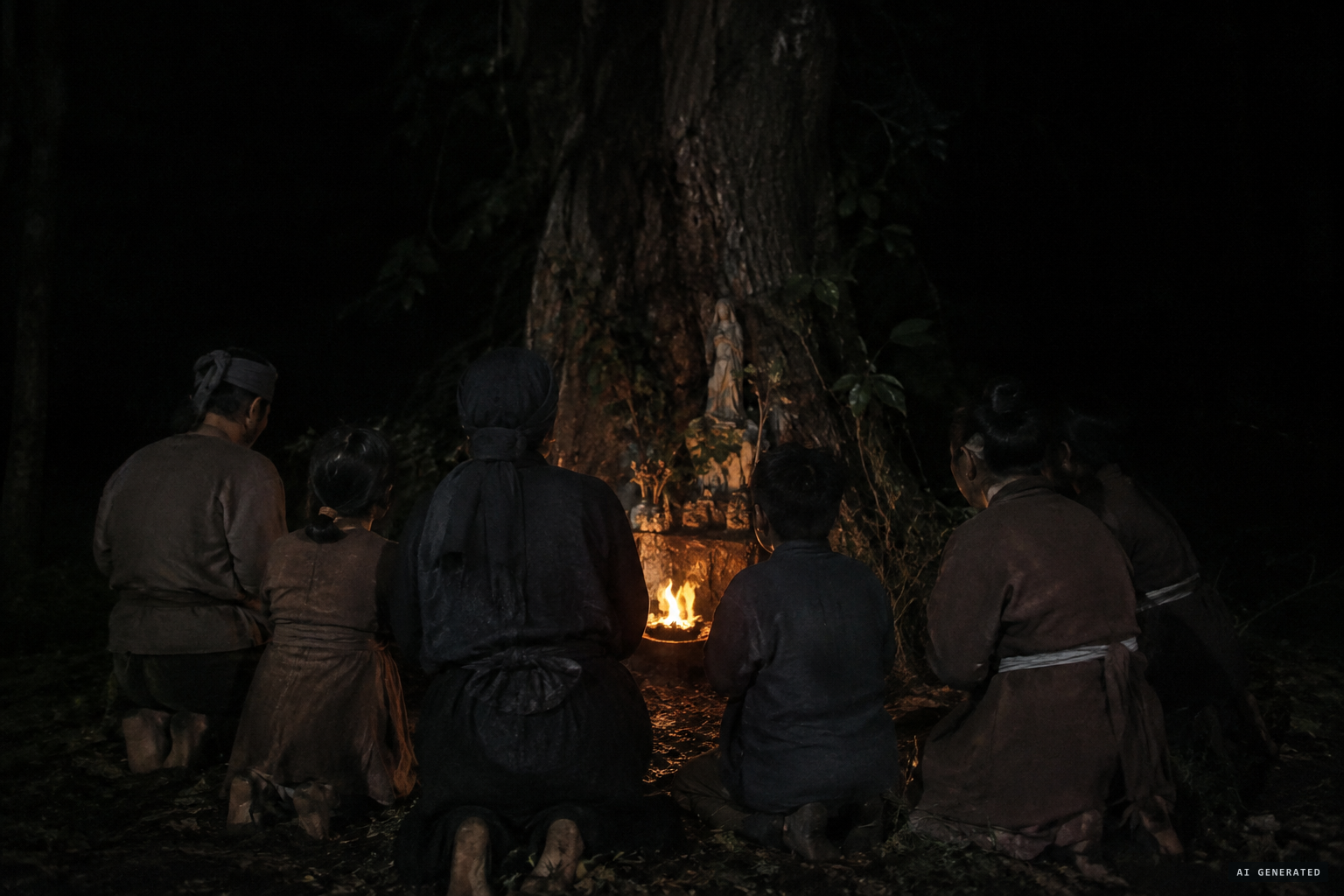 The refugees gathered at night to pray