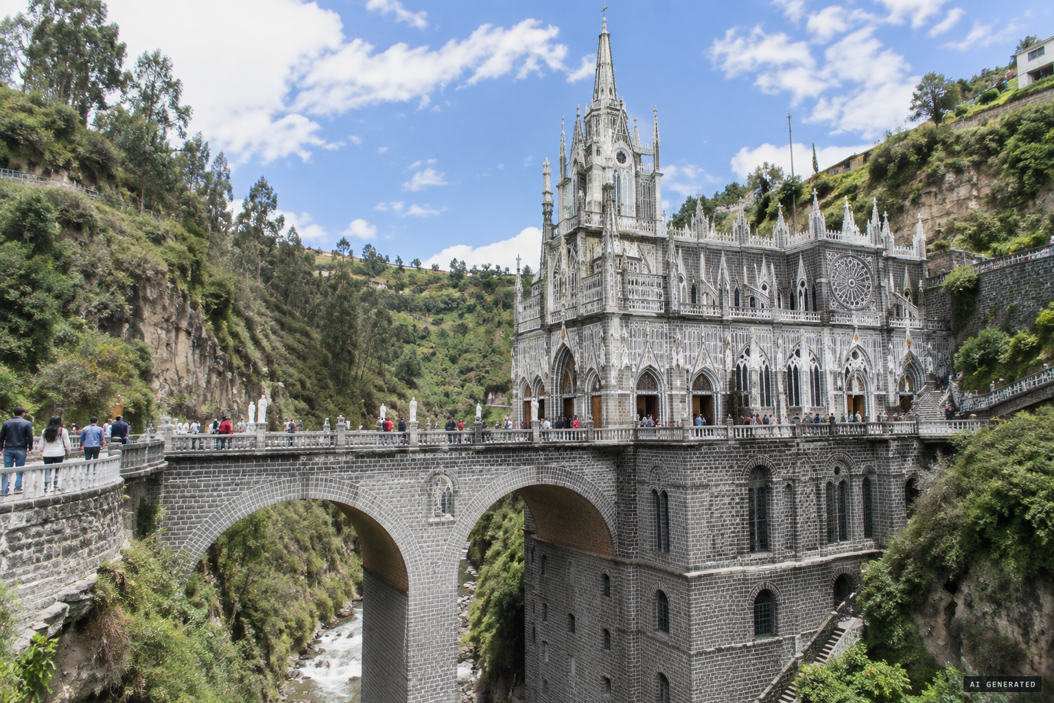 The Sanctuary of Las Lajas, rising 100 m from the canyon floor.