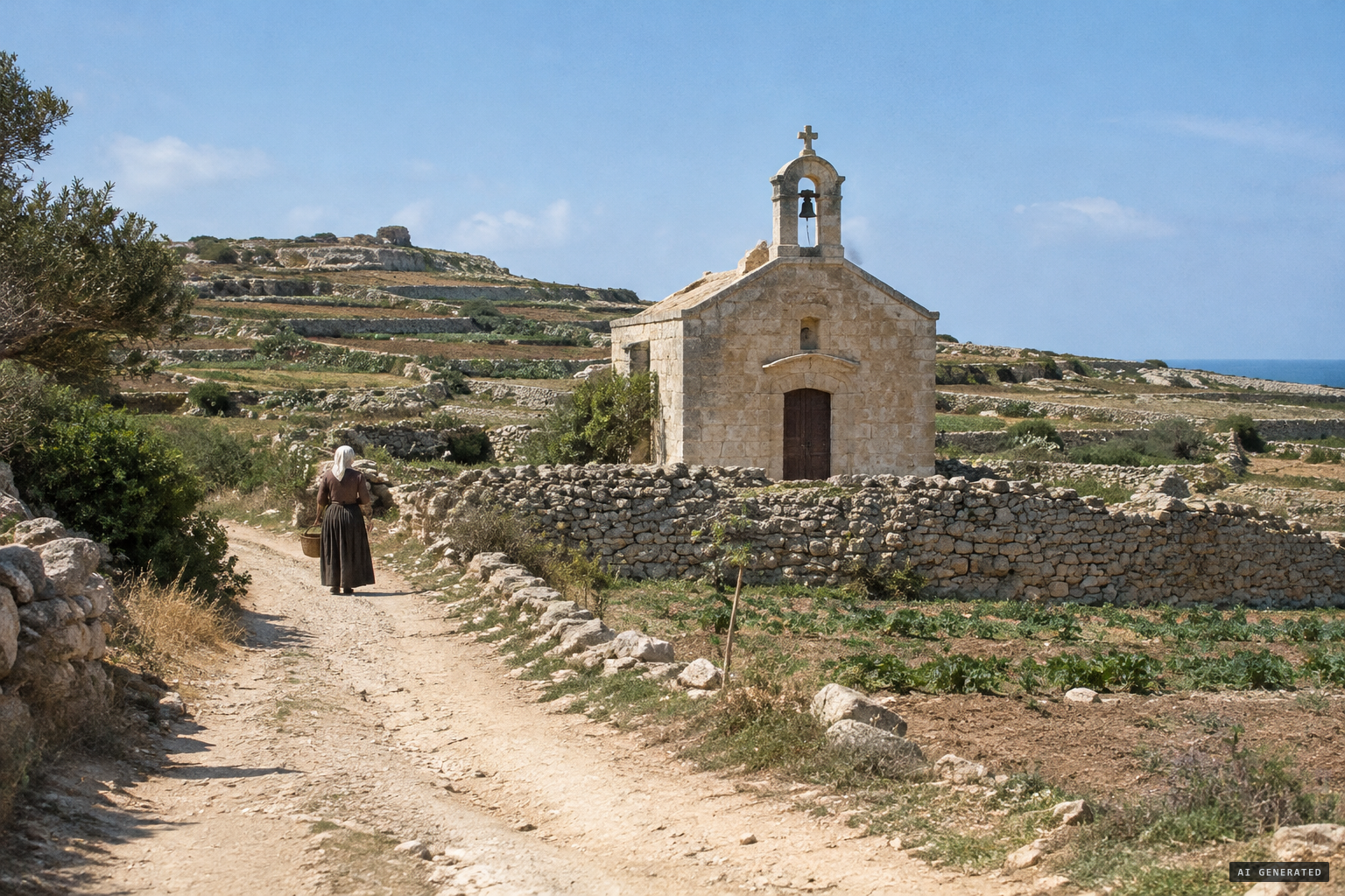 The old chapel of Ta' Pinu in open country outside Għarb