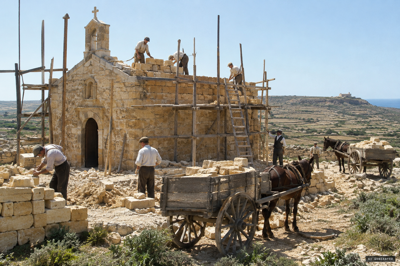 In 1920 work begins on a church built around the old chapel