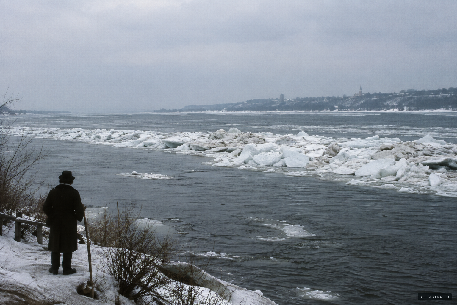 The ice jam that formed across the river on 14 March 1879