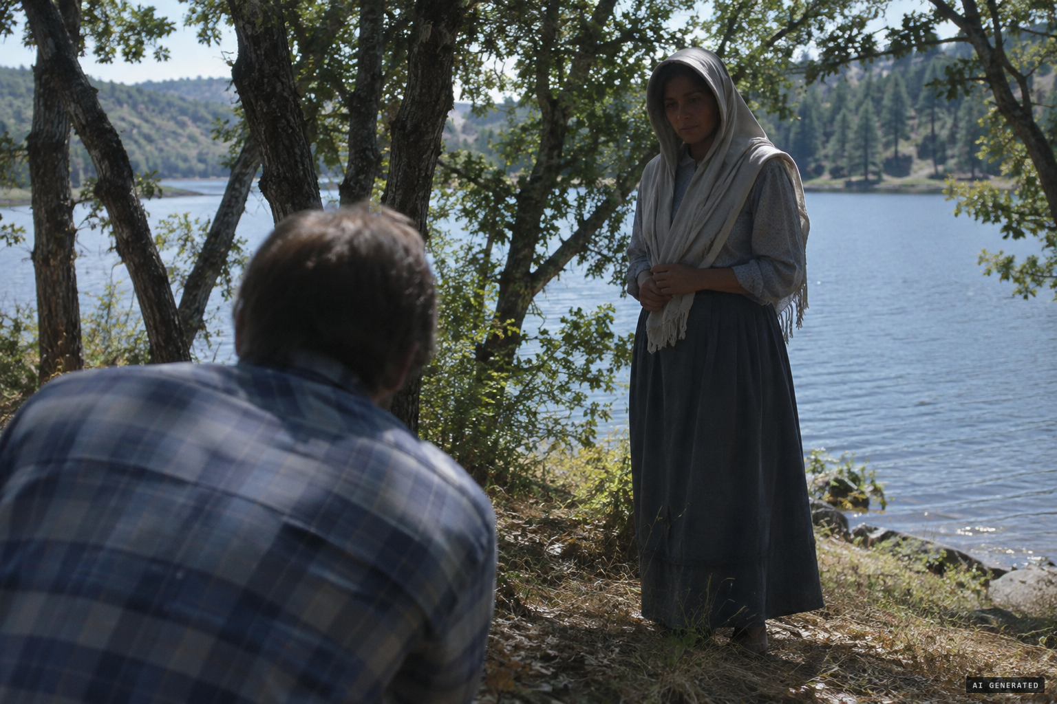 A woman dressed as a humble farmworker, "una campesina", appears