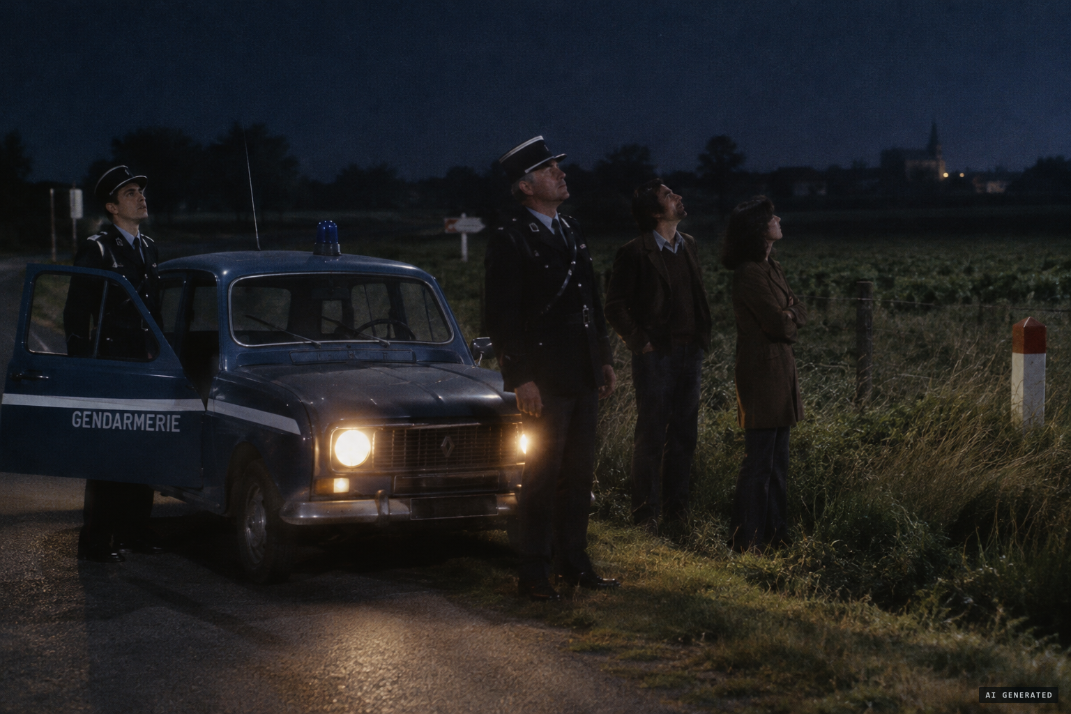 Adjudant Gauthier drives to the scene with a gendarme and the witnesses