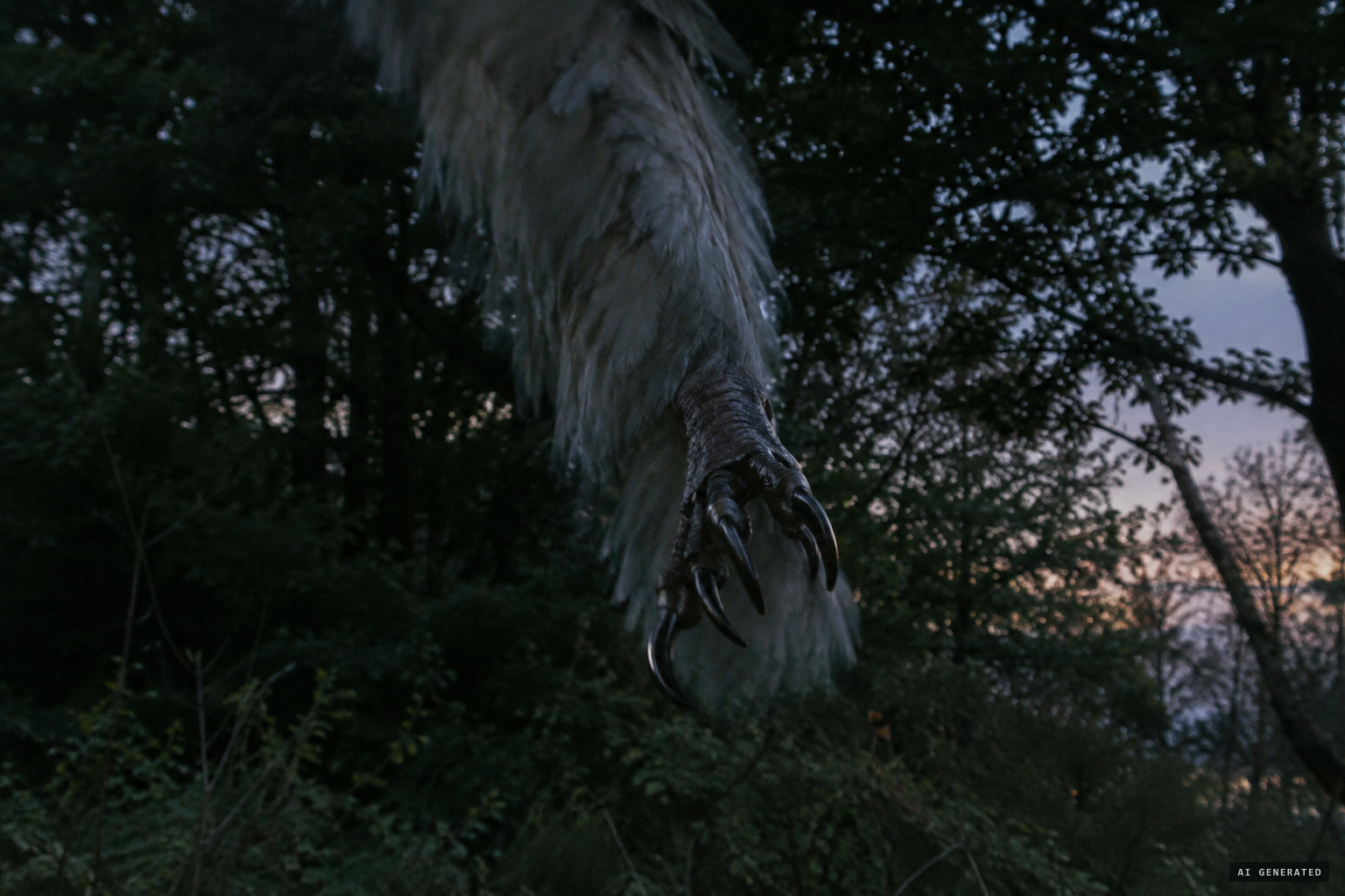 Grey feathers and black claws as it flew straight up into the treetops