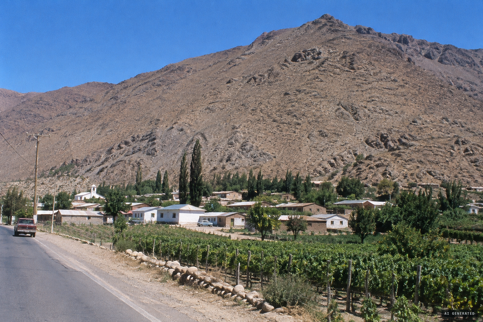 Cerro Las Mollacas rising behind the village of Paihuano