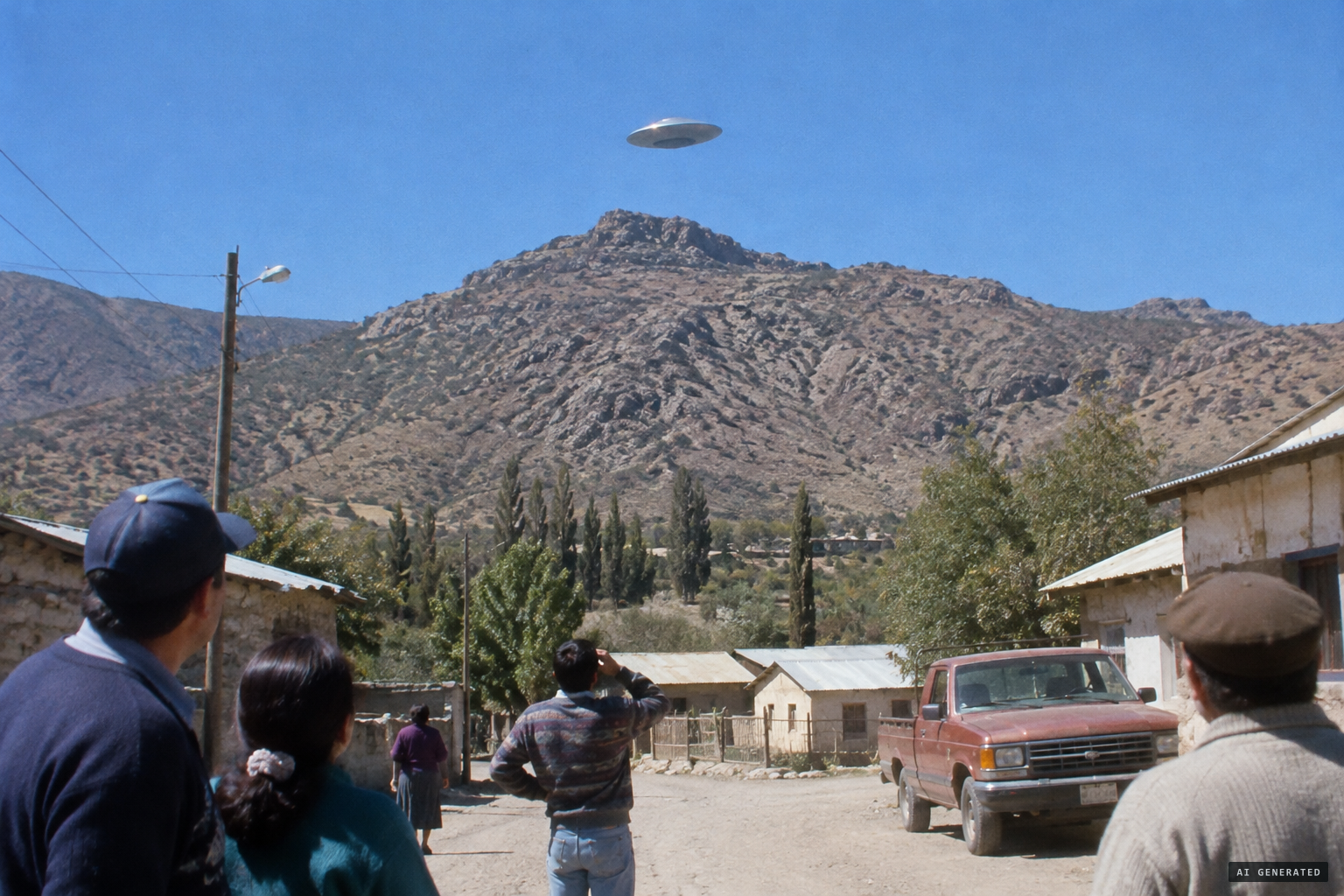 A metallic object hovers motionless over Las Mollacas hill
