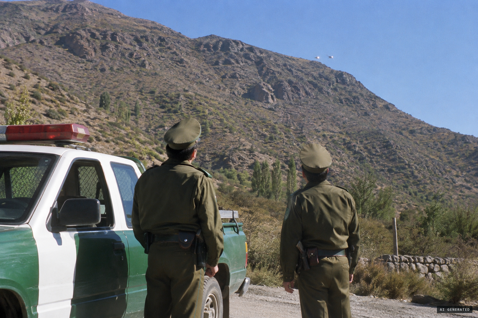 Carabineros see two silver objects glinting on the hill