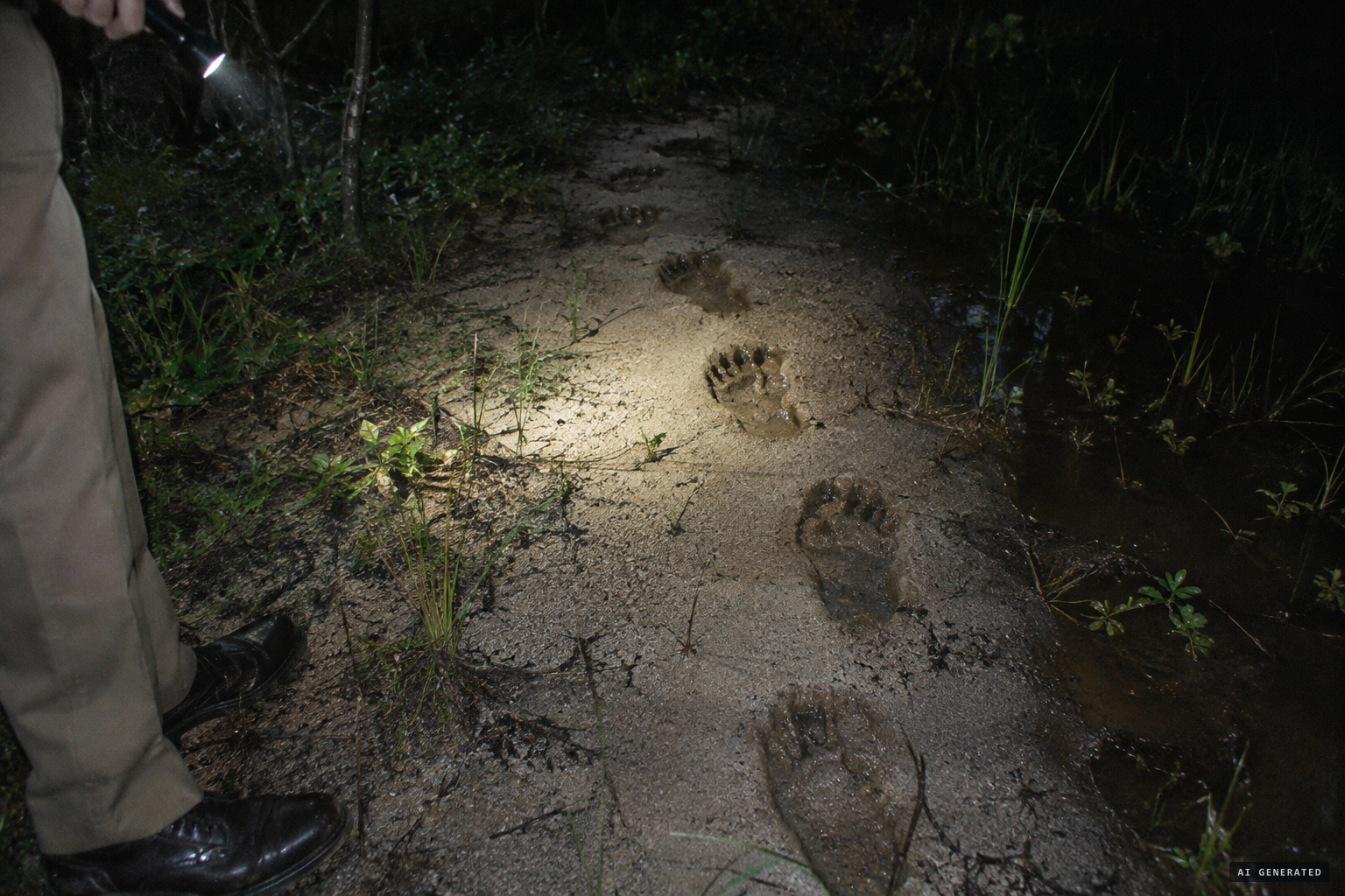 The deputies follow a trail of footprints