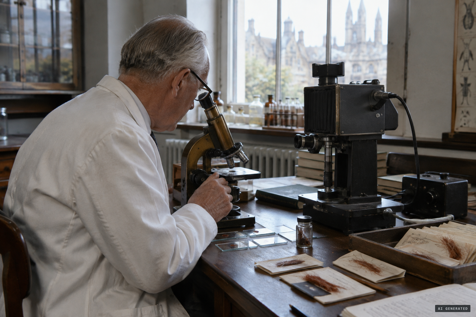 Wood Jones bleaches, sections and photographs the hairs