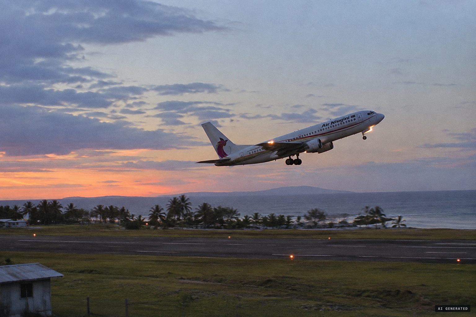 An Air Niugini flight leaves Wewak for Port Moresby
