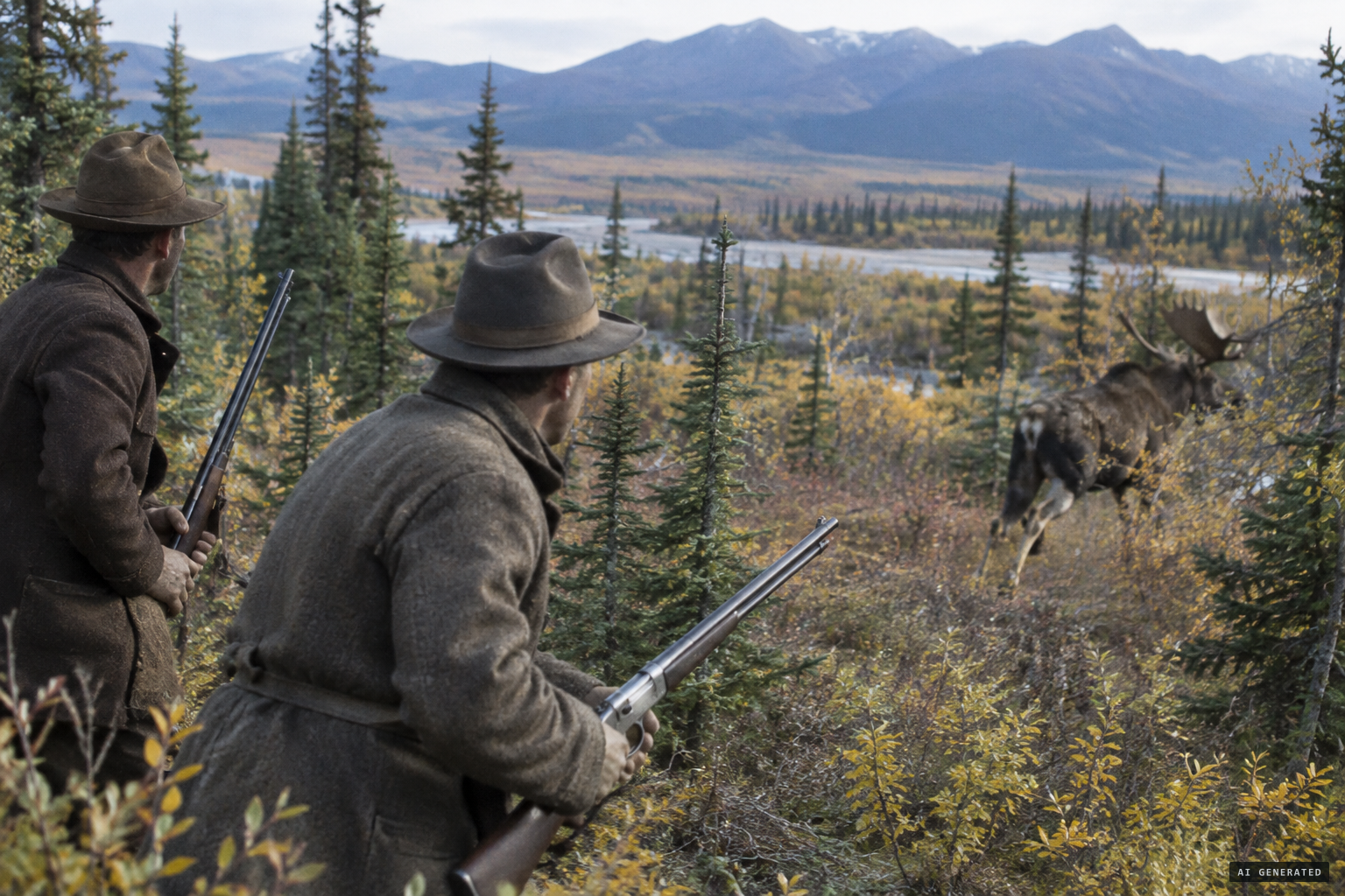 Buttler and Leemore's moose flees in fright near Clear Creek