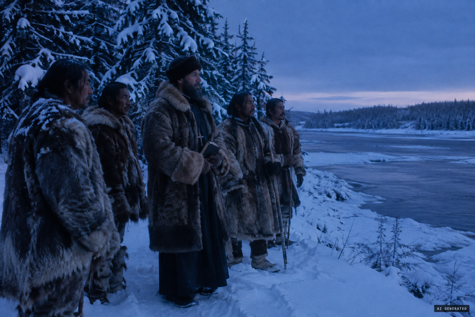 Christmas Eve 1907: Lavagneux and his companions on the riverbank
