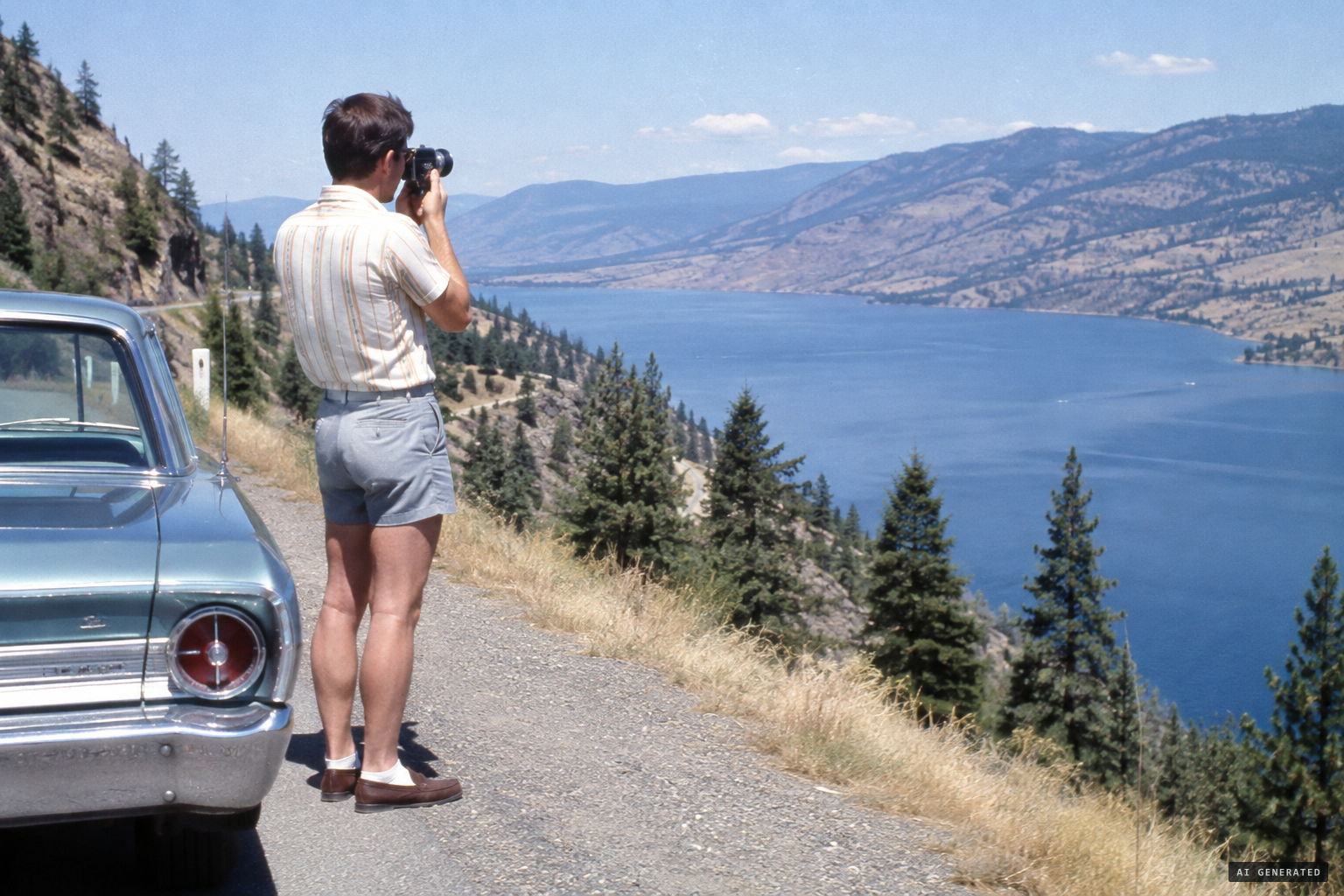 Art Folden filming the lake from Highway 97 in 1968