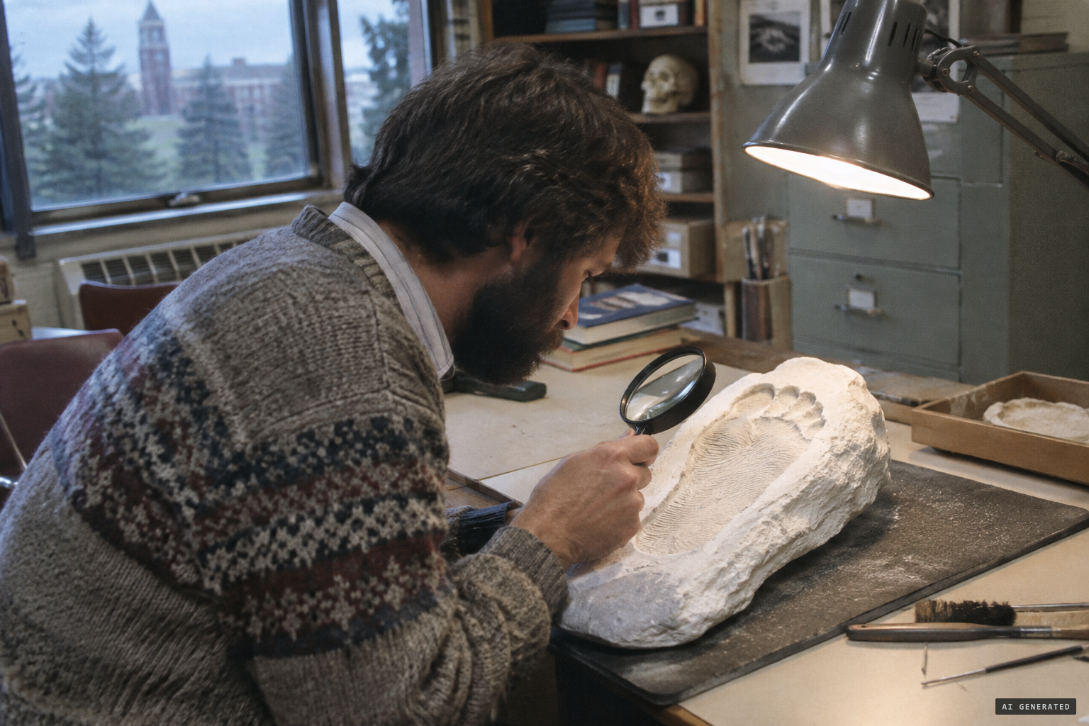 Grover Krantz finds what he called dermal ridges and sweat pores in the casts