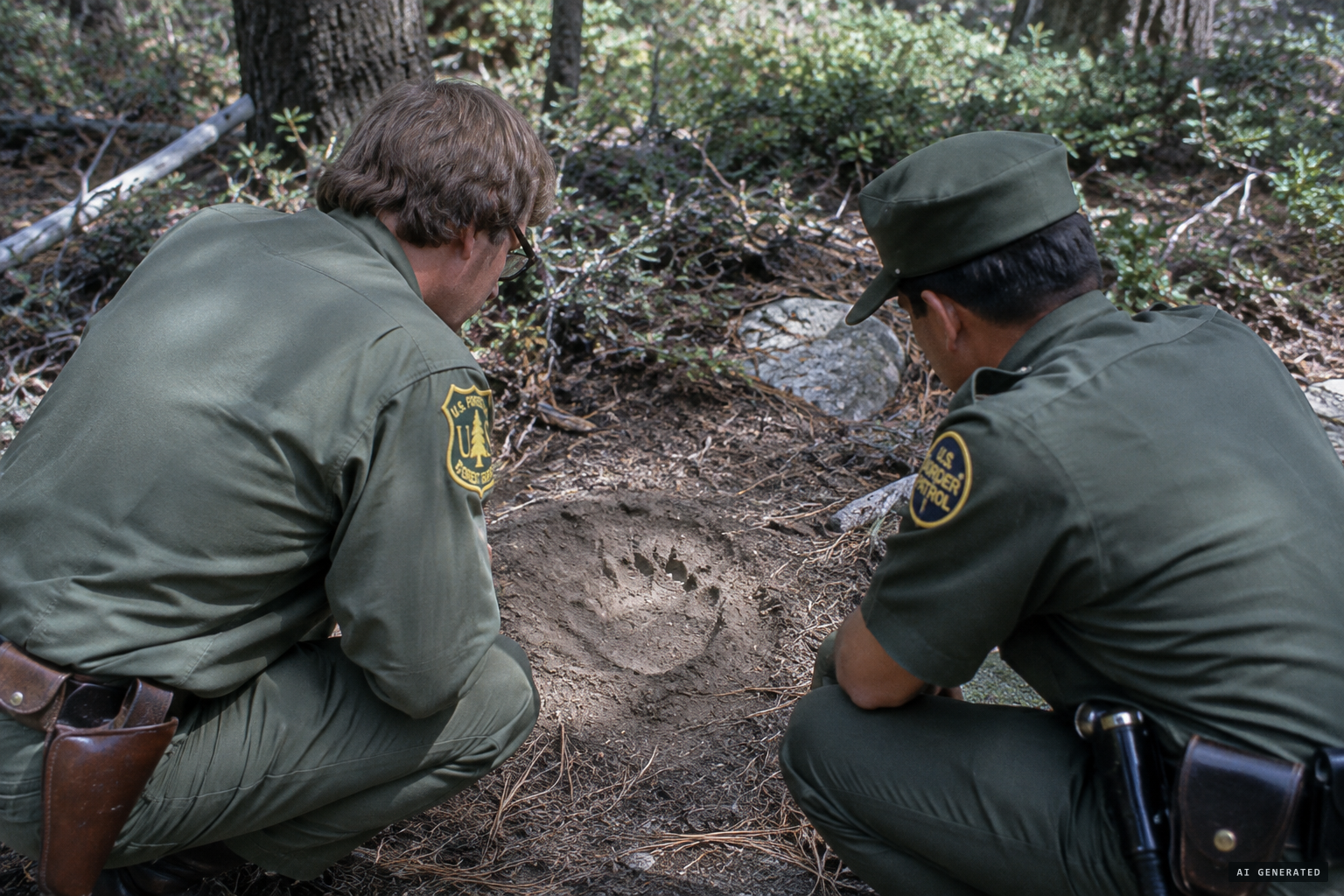 Forest Service investigators examine the tracks and doubt an animal made them