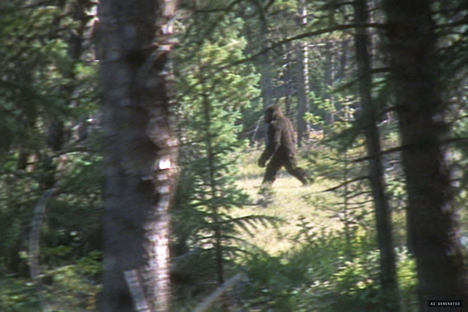 Something enormous lopes through the trees, right to left