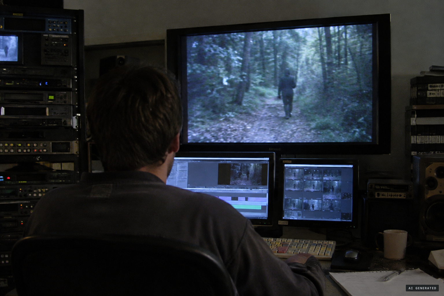 Doug Hajicek studies the tape on an HD screen