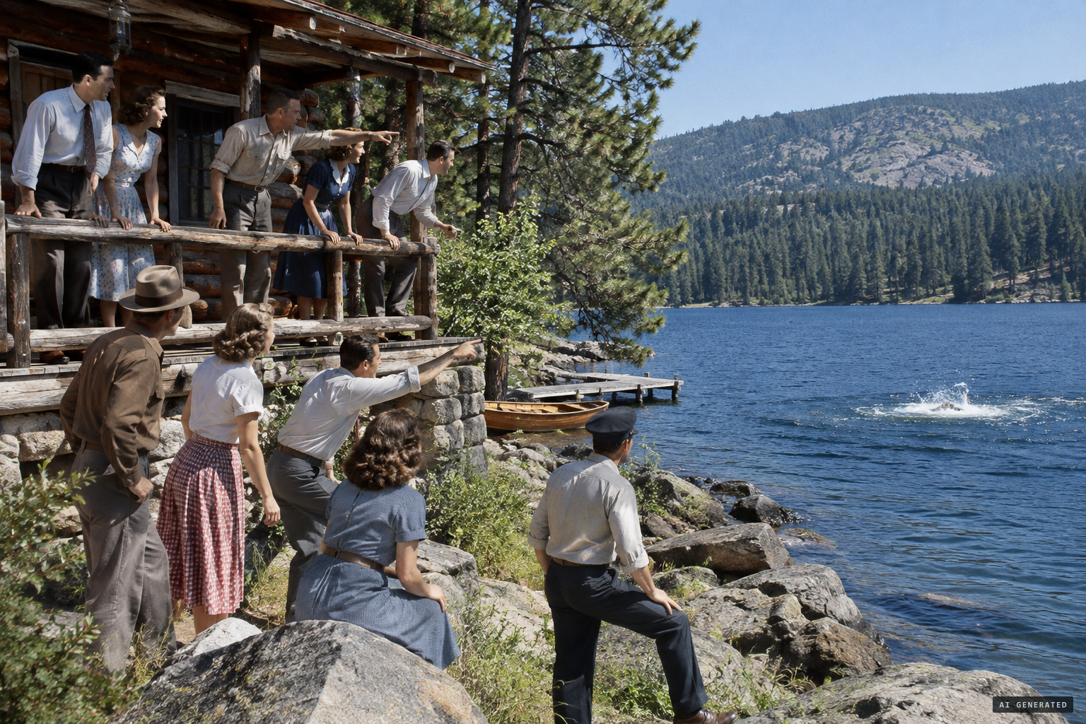 Nine Nampans, including Milford Faylor Sr., see Slimy from a lakeside cabin