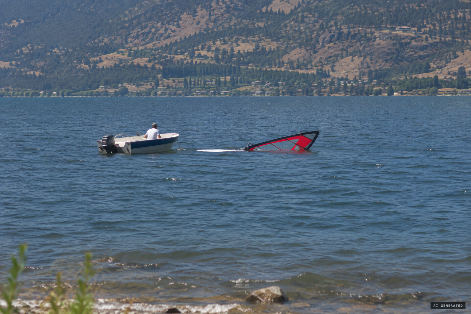 The doubters' explanation: a capsized windsurfer