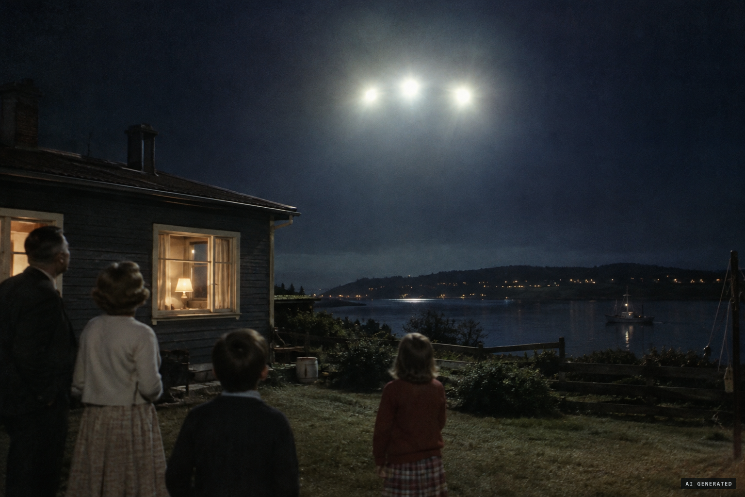 Three immense lights over the family's house
