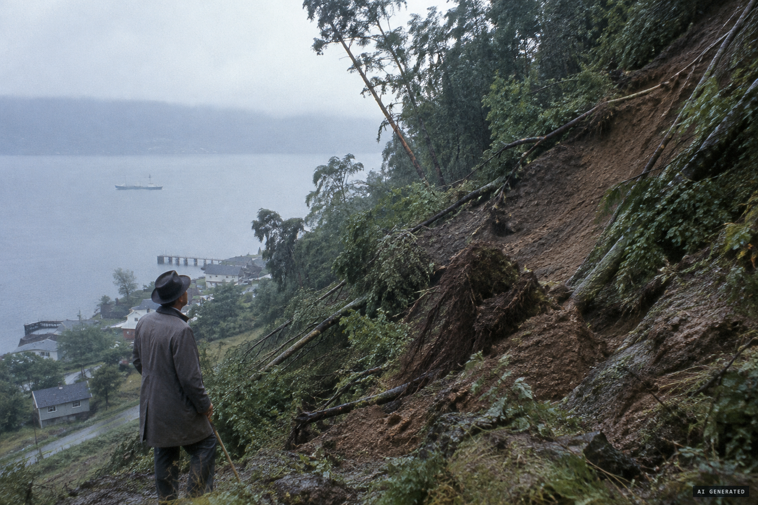 A steep slope prone to sinkholes and landslides