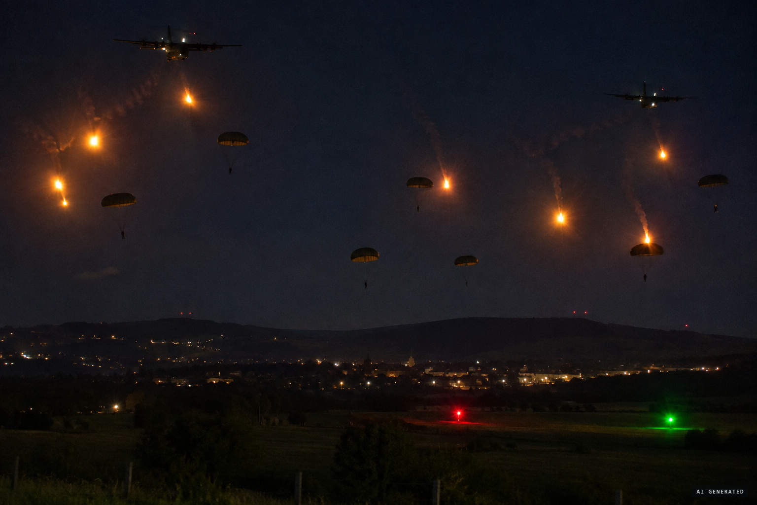 The sceptics' explanation: parachute flares, troops and drop-zone markers