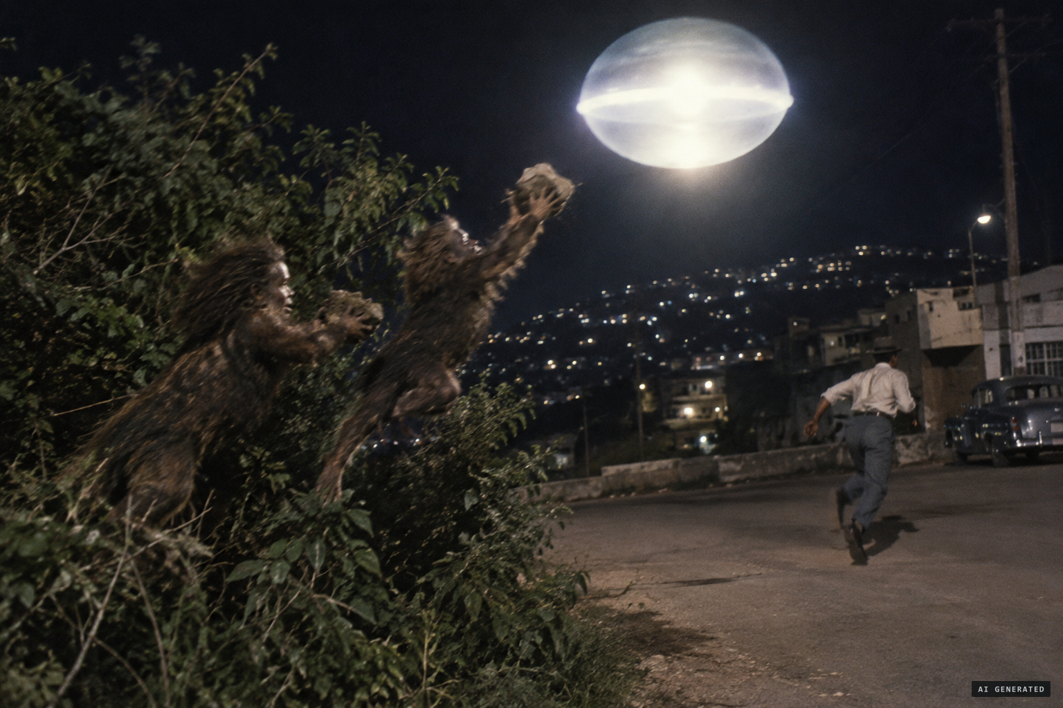 Two more beings carry soil and rocks into the sphere as Ponce runs