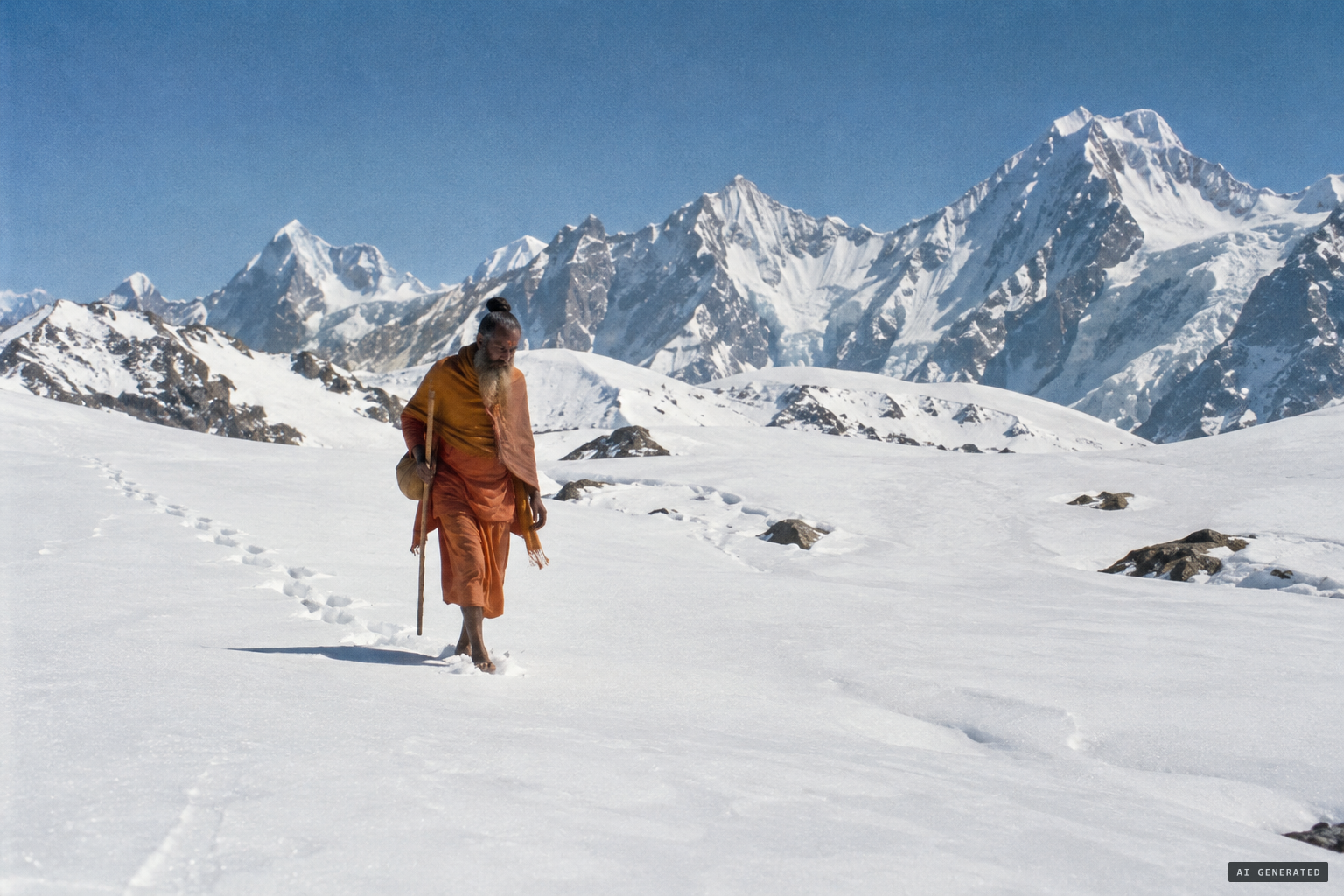 Sadhus walking barefoot in the snows at such heights