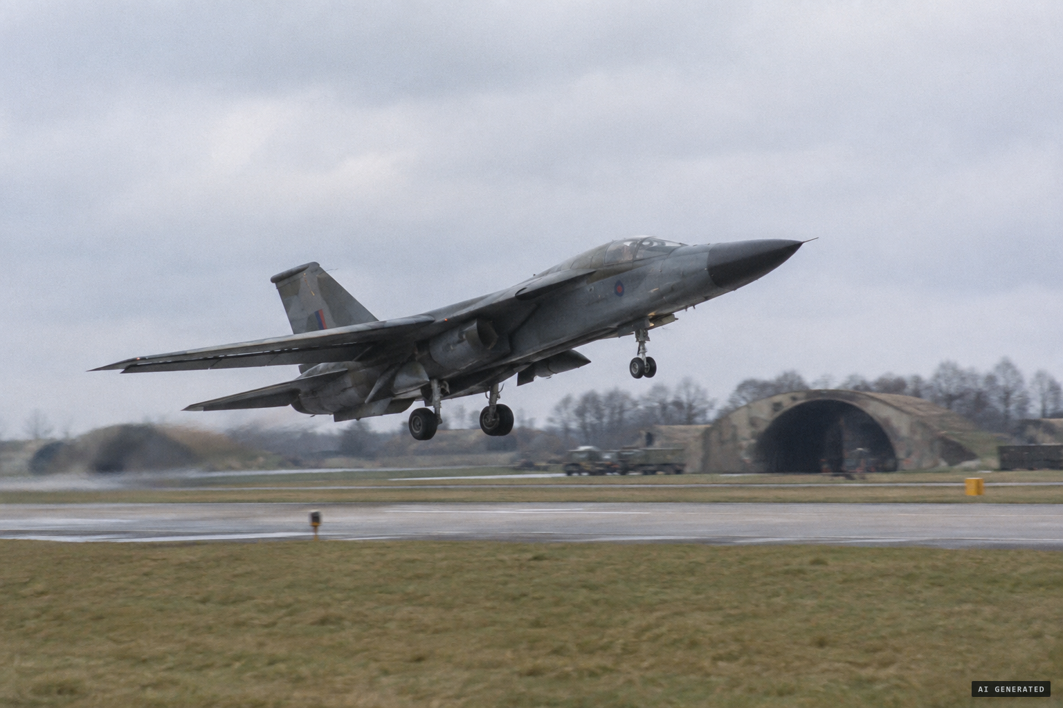 An F-111E takes off from RAF Upper Heyford at 08:56