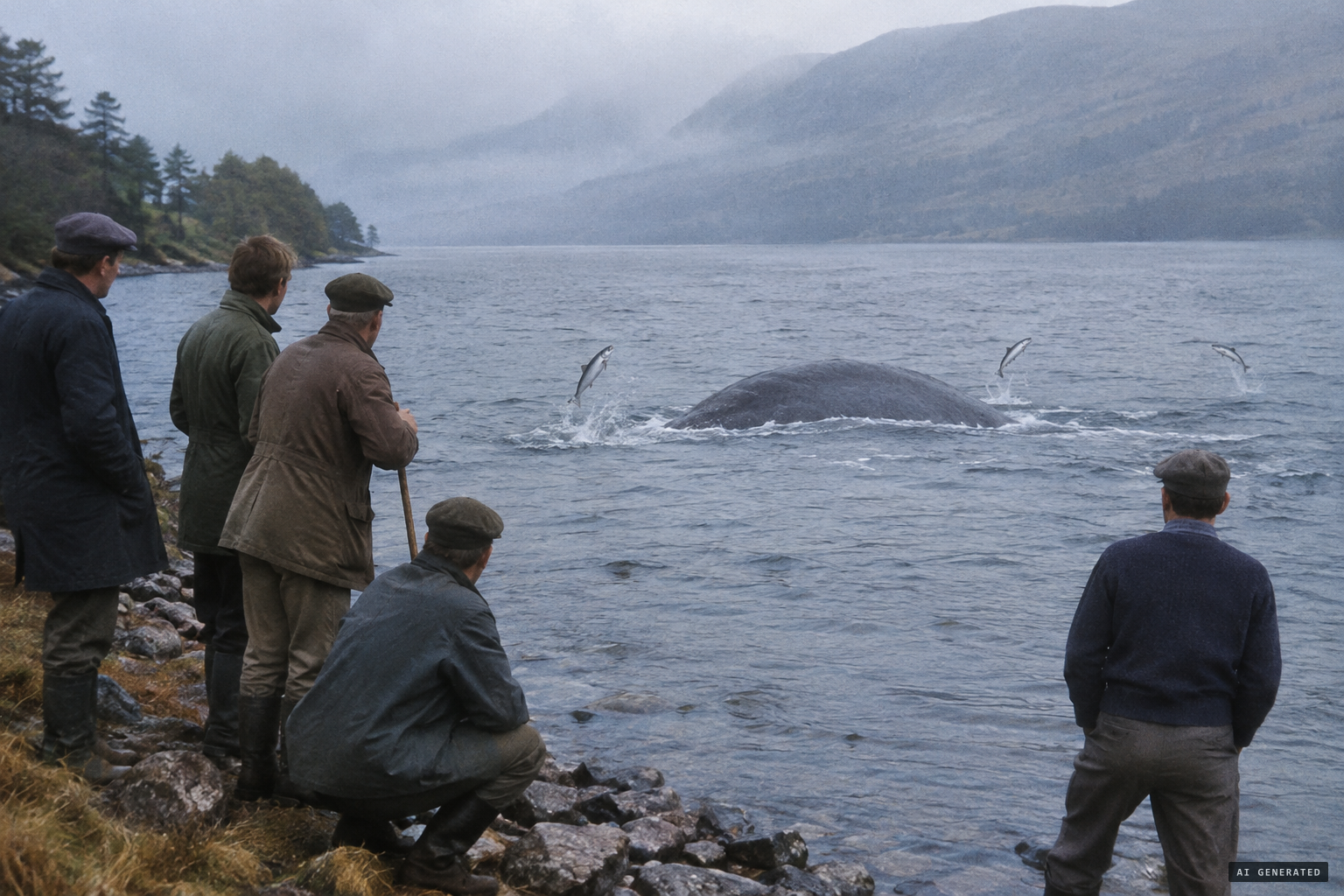 1961, near Inverfarigaig: 'an elephant's back' with salmon jumping round it