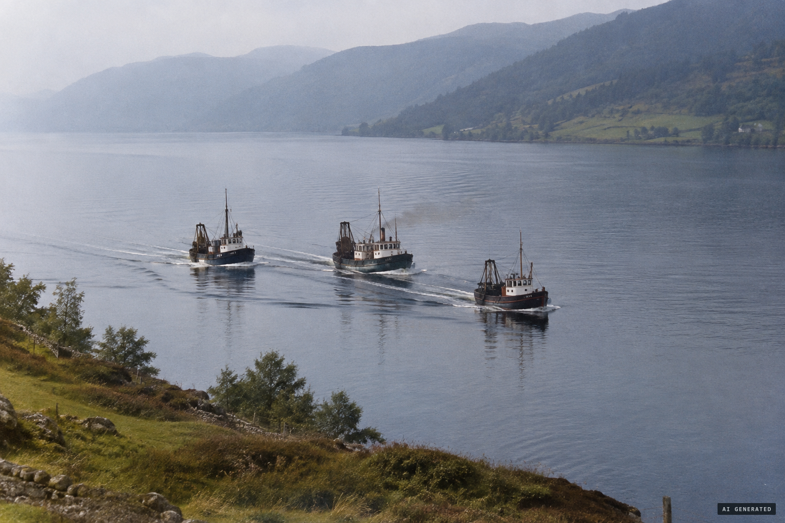 Binns' explanation: wake of three trawlers