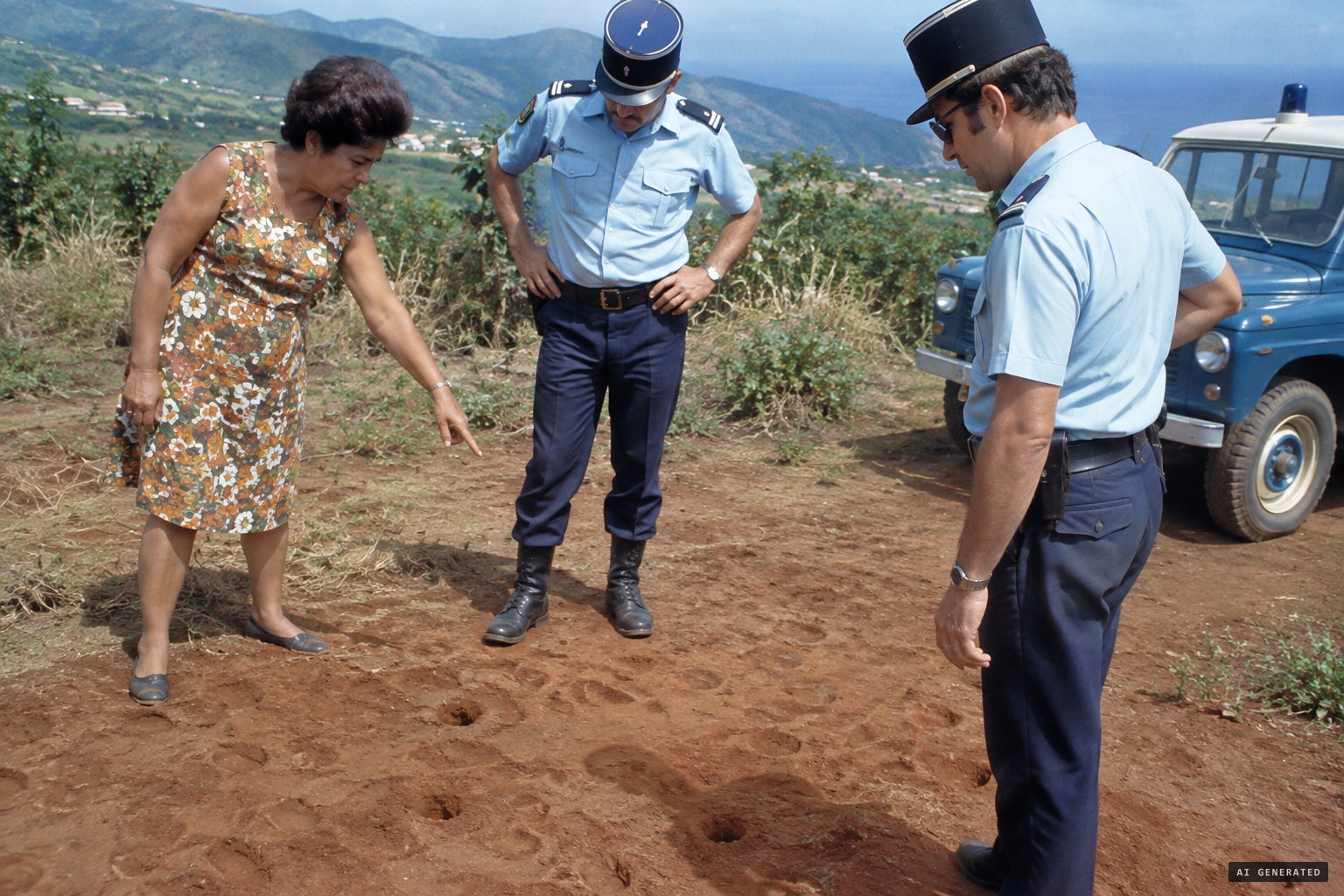A neighbour shows the gendarmes three holes in a triangle