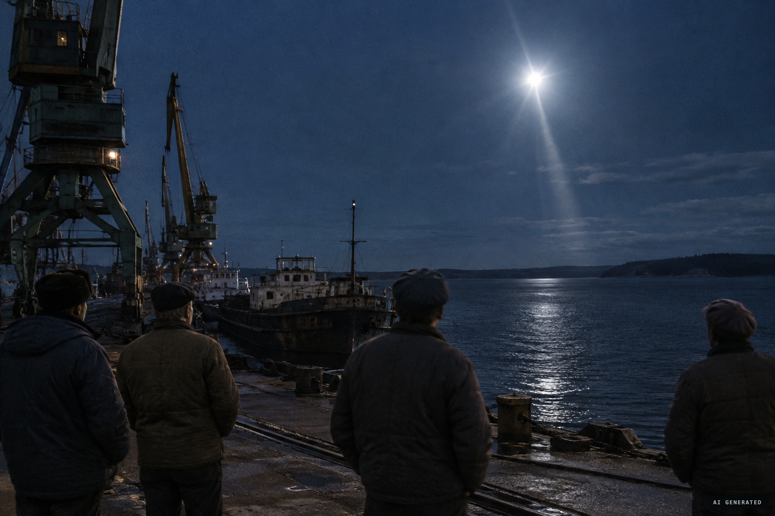 Dockworkers see a huge star flare up over Lake Onega and move toward the city
