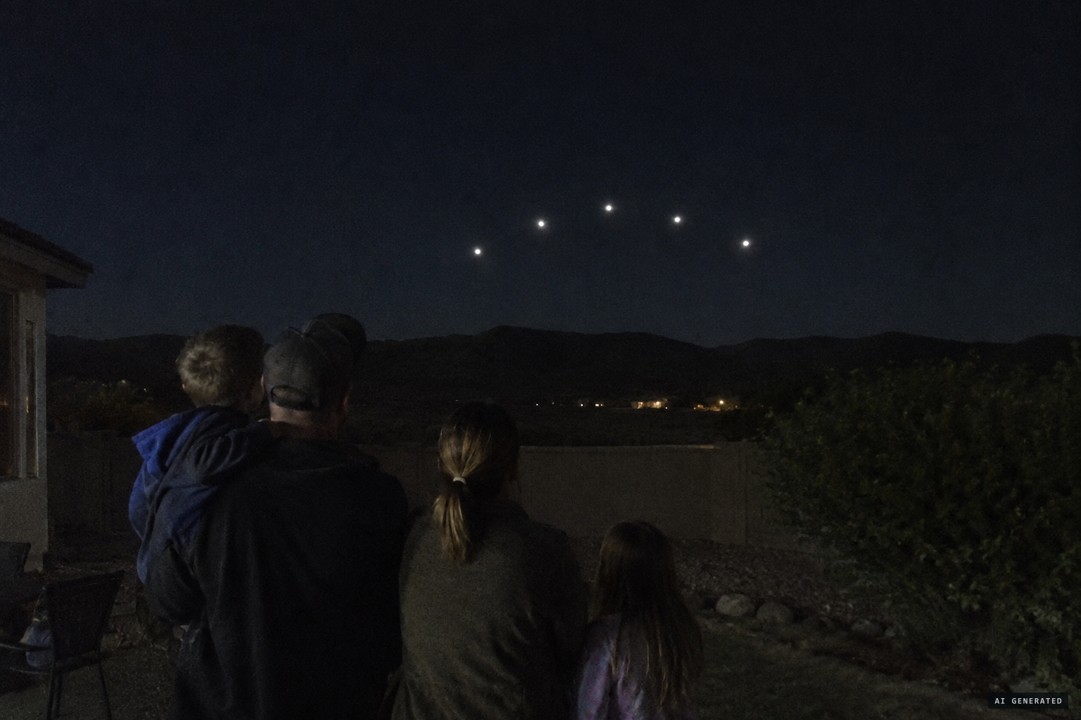 Five separate and distinct lights in an arc shape over Prescott Valley