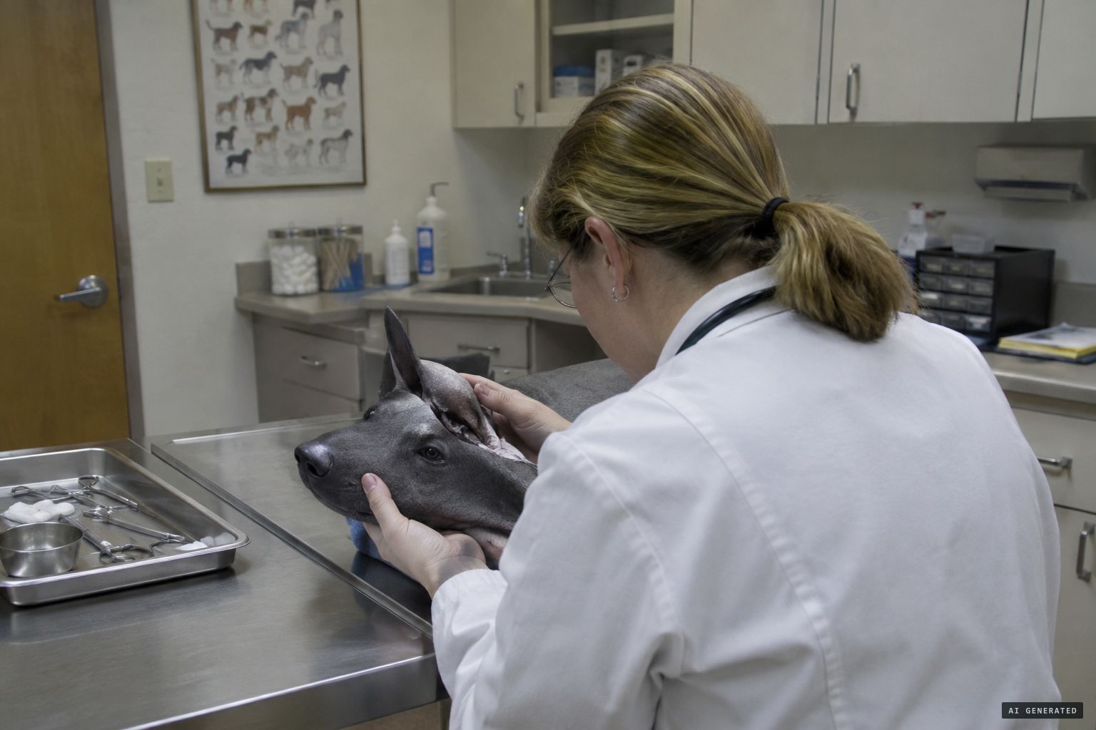 Veterinarian Travis Schaar examines the specimen: in his opinion, a dog