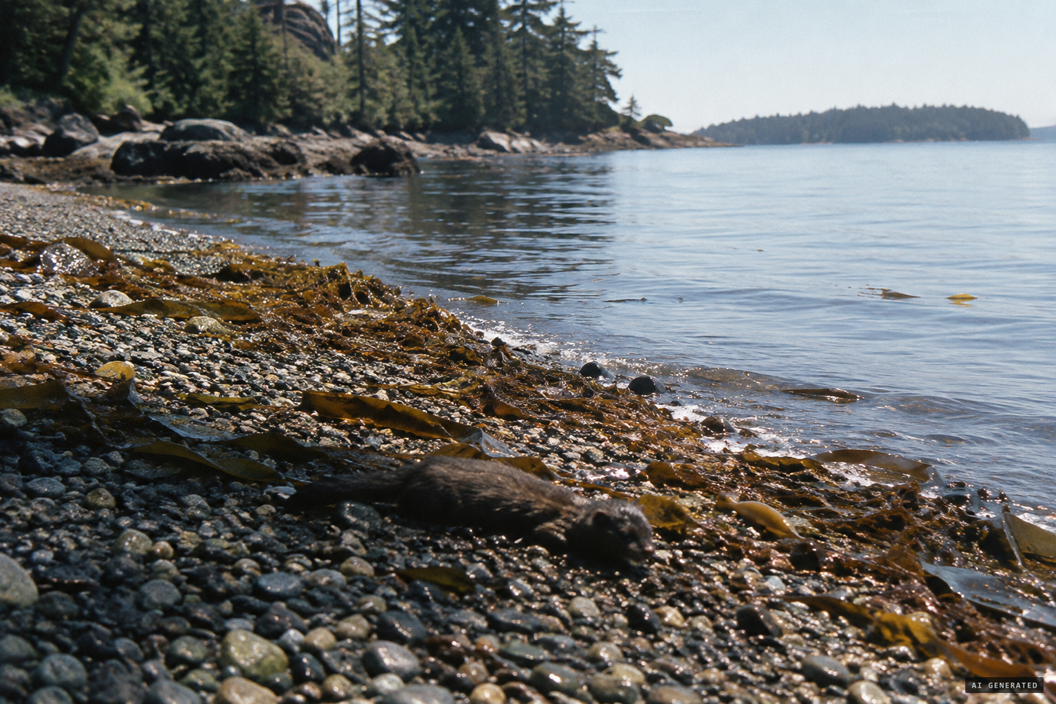 A small animal, about two feet long, lying on the beach near Harsh's home