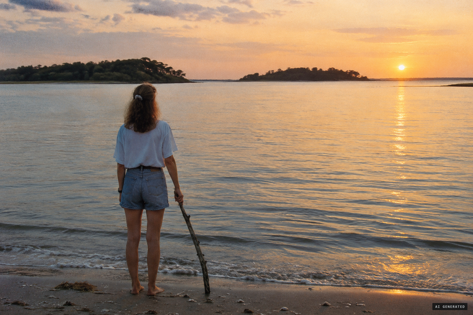 A small animal on a quiet beach, lifted back into the sea by one islander
