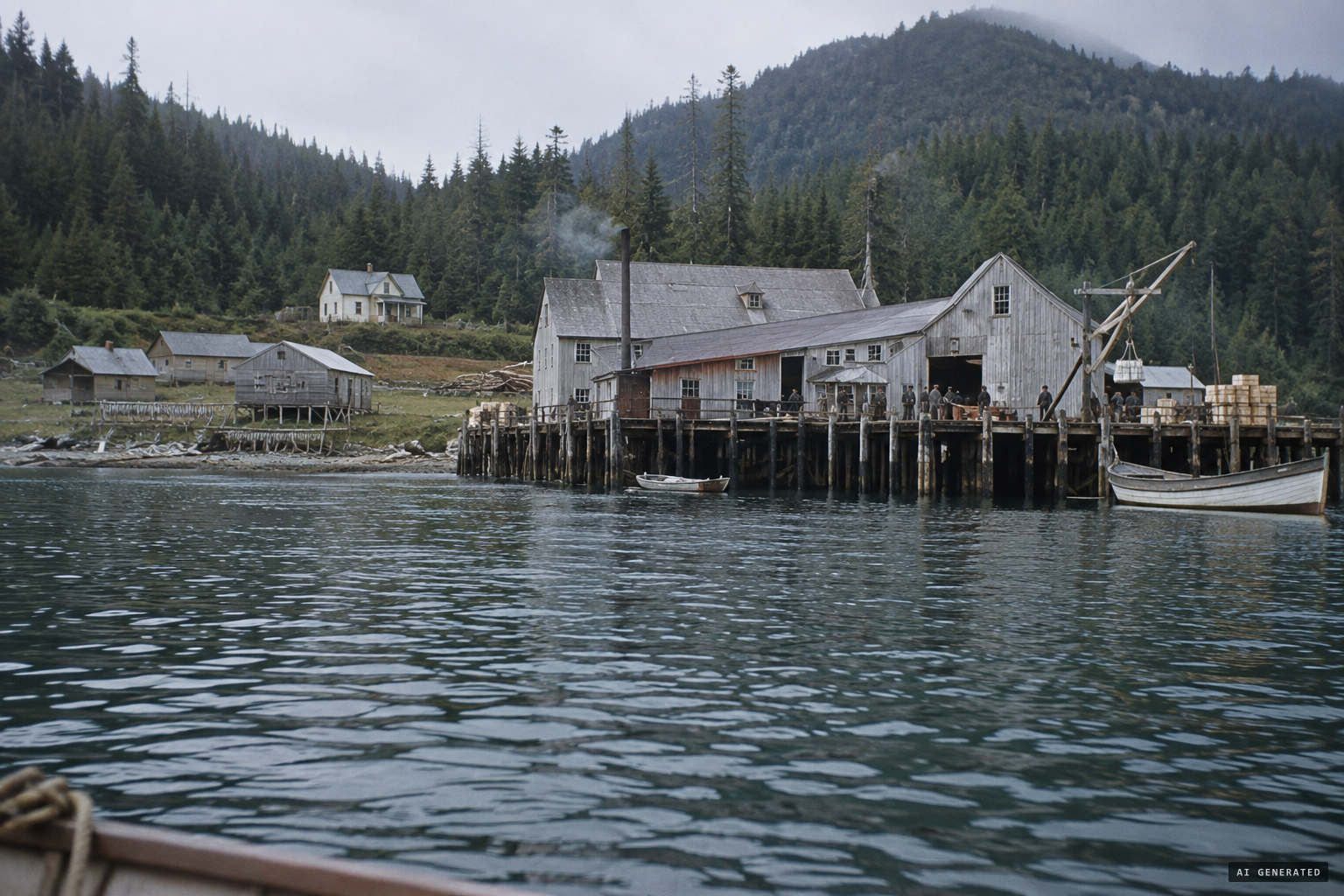 Quathiaski Cove, where the Pidcock Bros had built their salmon cannery in 1904