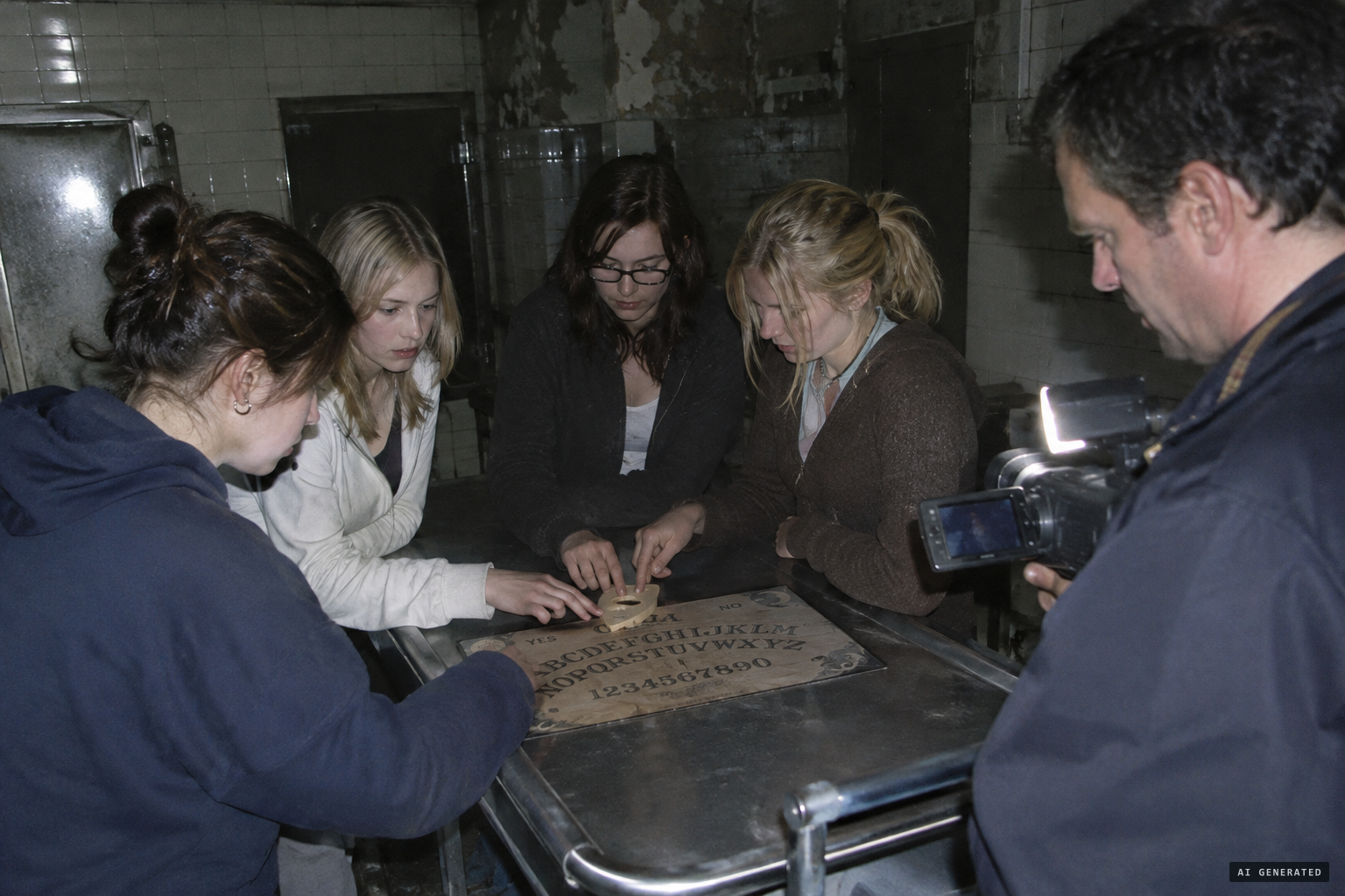 Fielding uses a Ouija board in the morgue