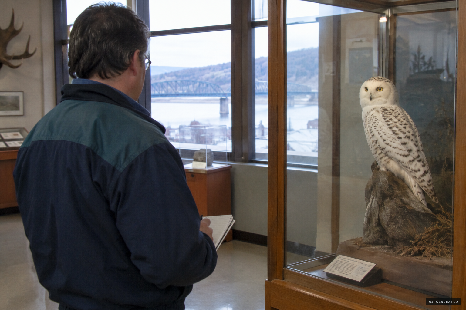 Joe Nickell views the mounted specimen, April 2002