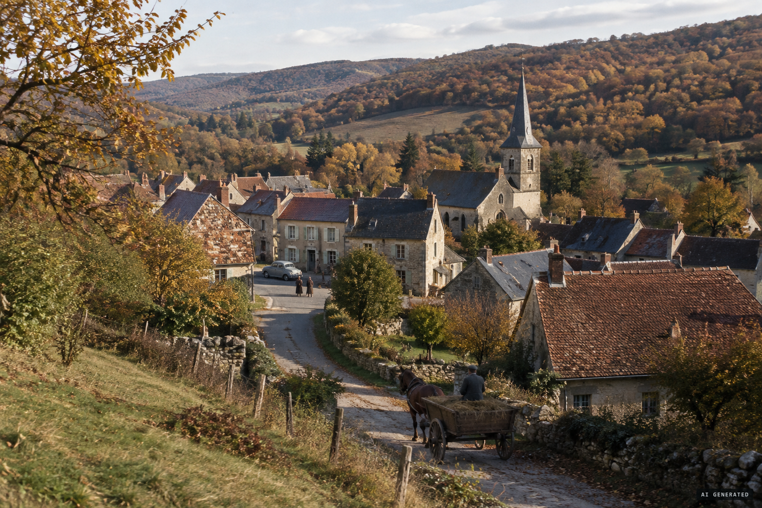 Poncey-sur-l'Ignon, a village of about 140 people, autumn 1954