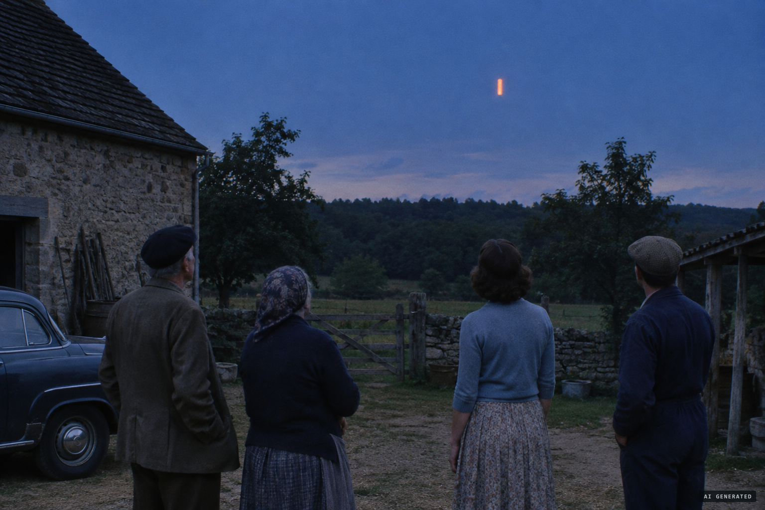 The Guainet family and a neighbour watch the silent cylinder for about ten minutes