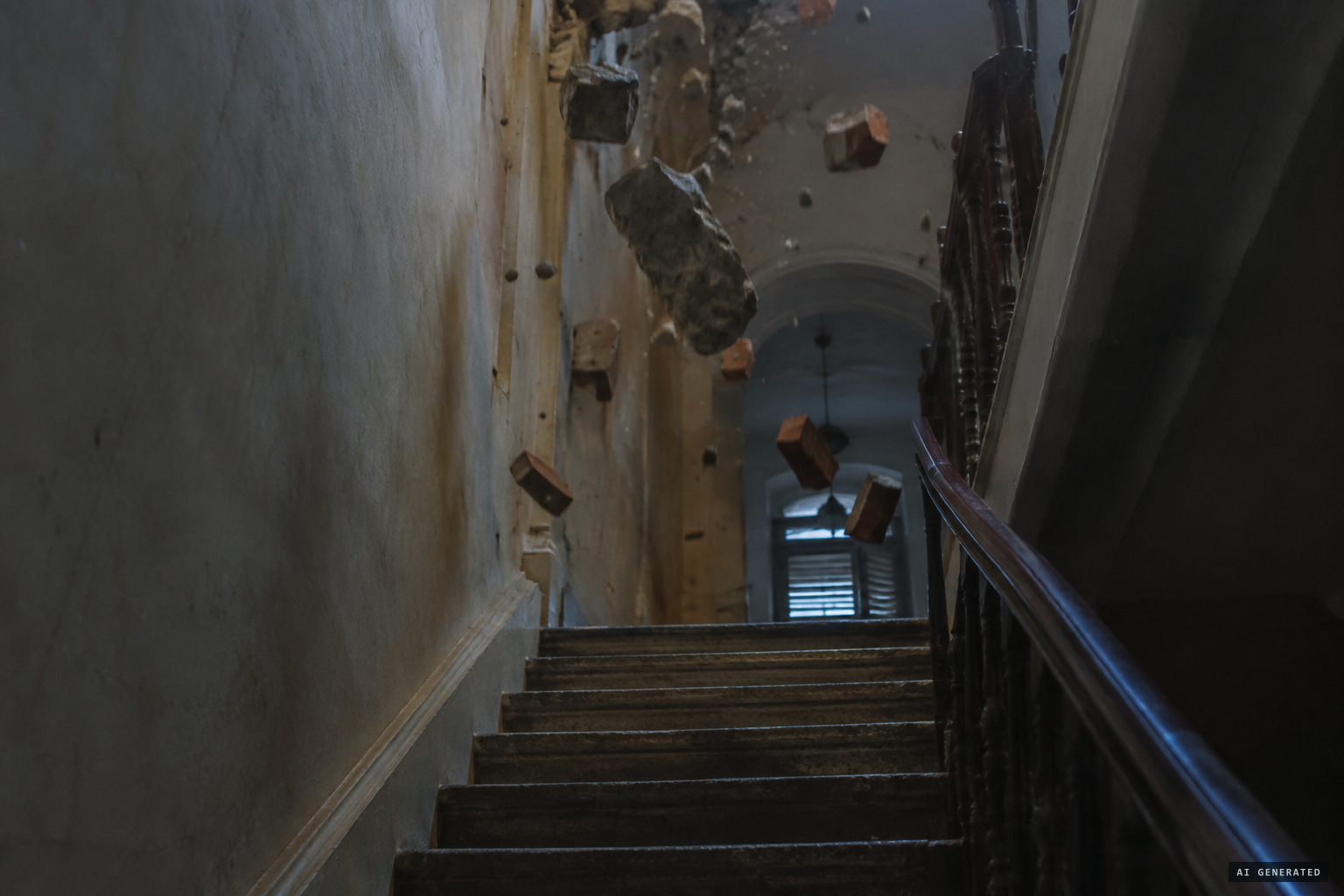 Stones appearing in mid-air and falling straight down on the staircase