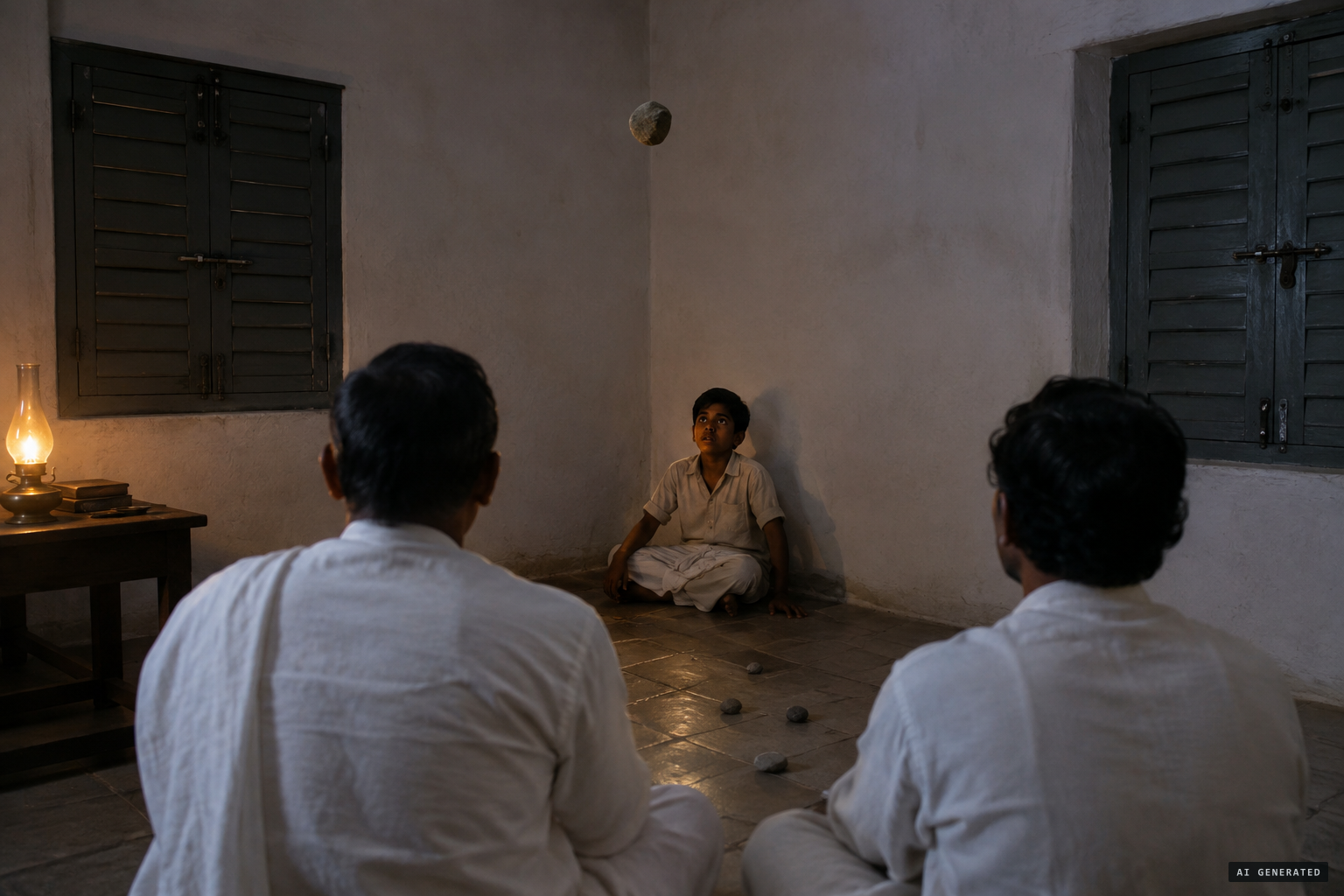 The last stone falls on the boy in the closed room