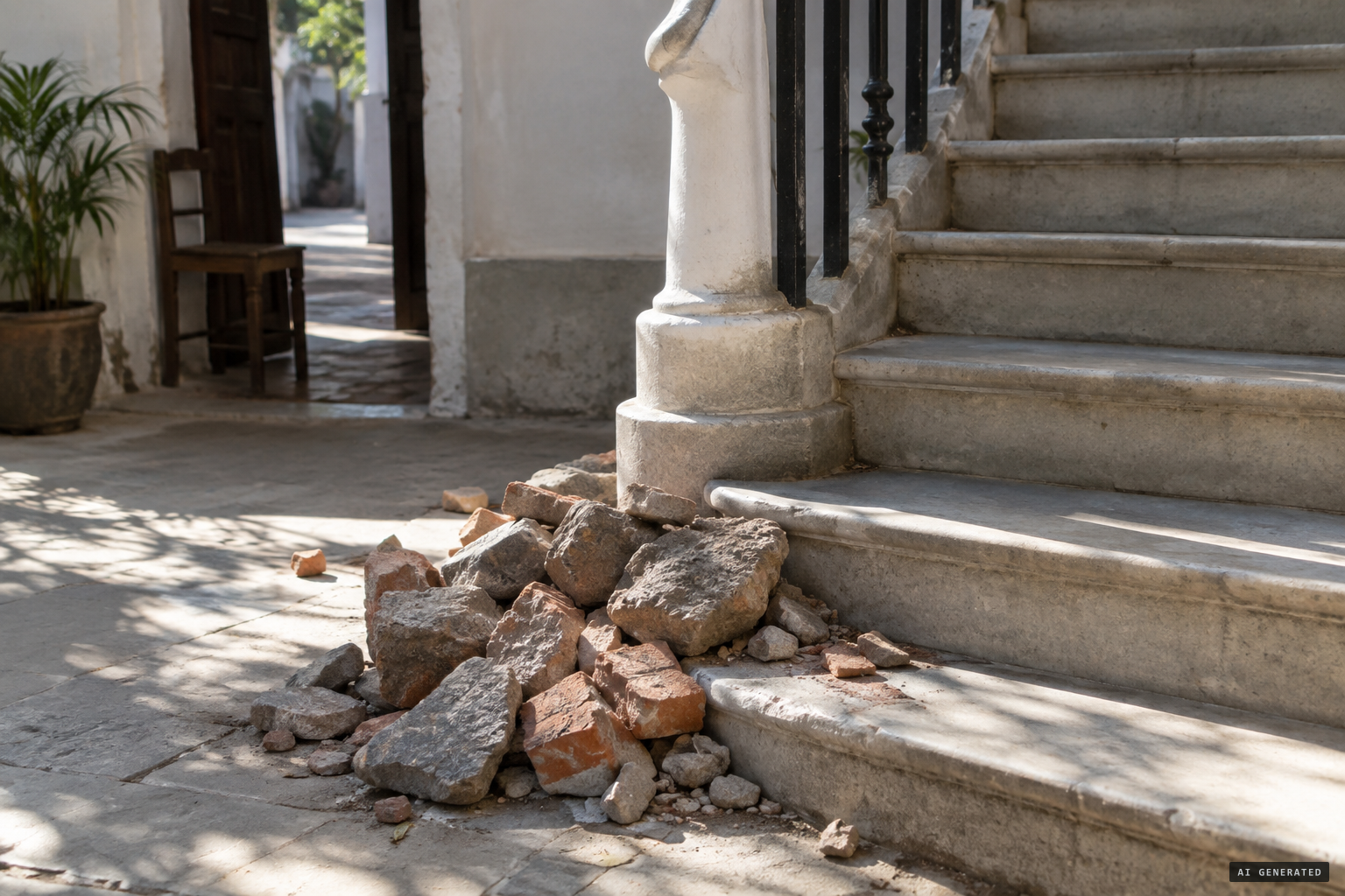 The heap of stones at the staircase bottom