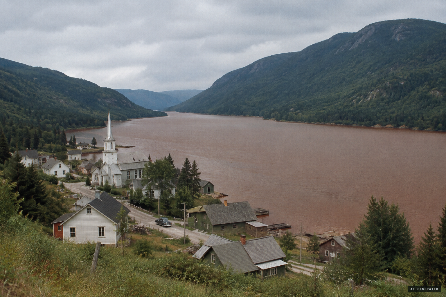 Lac Pohénégamook and the parish of Saint-Éleuthère in the Notre Dame Mountains
